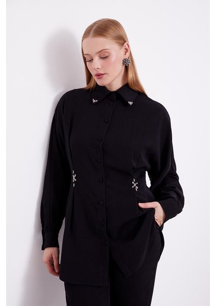 Siyah Taşlı Krepe Detaylı Tunik Takım fırsatları