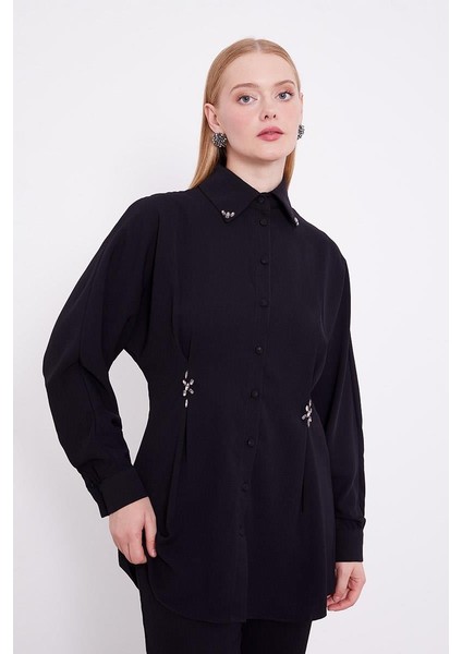 Siyah Taşlı Krepe Detaylı Tunik Takım indirimleri