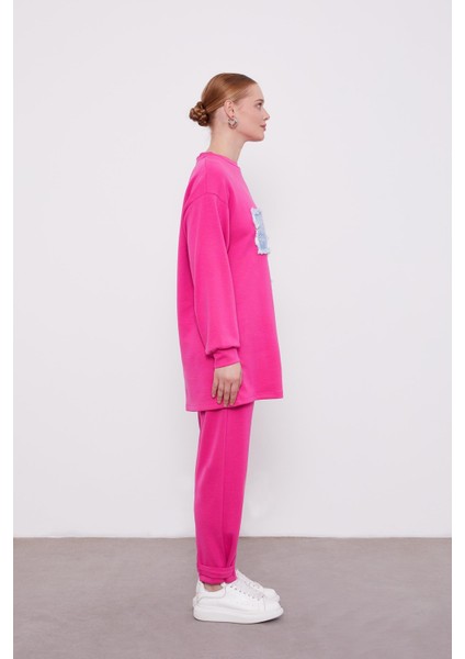 Fuşya Kot Detaylı Spor Takım modelleri