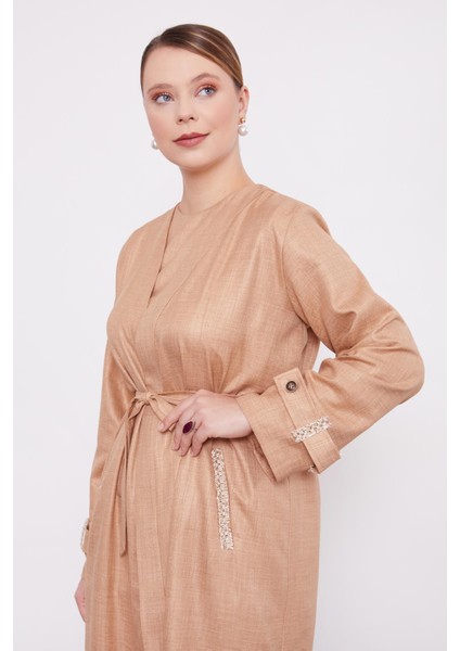 Camel Işlemeli Melanj Kimono Üçlü Takım modelleri