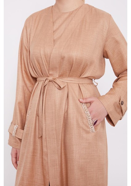 Camel Işlemeli Melanj Kimono Üçlü Takım indirimleri