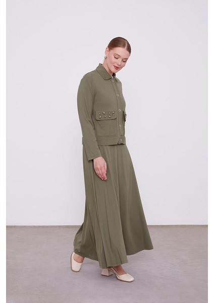 Haki Taş İşleme Kısa Ceketli Etekli Takım fiyatları