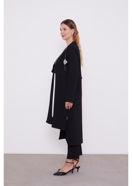 Siyah Broş Detaylı İçli Yelek Takım modelleri