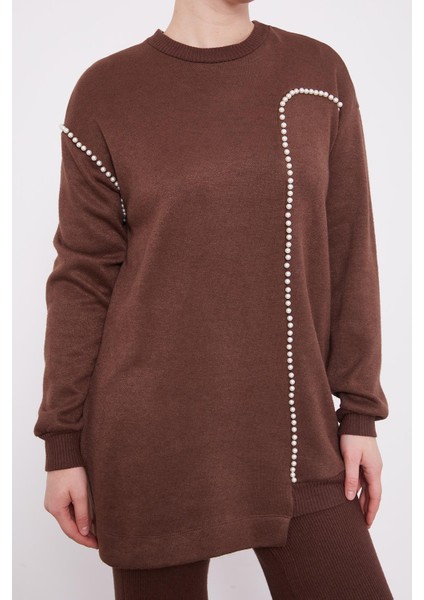 Kahve Şerit İncili Kaşmir İkili Takım indirimleri