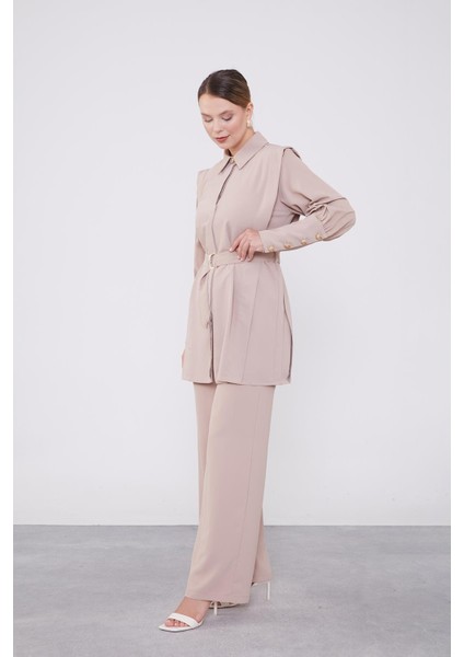 K.Bej Kemer Detaylı Şifon İkili Takım