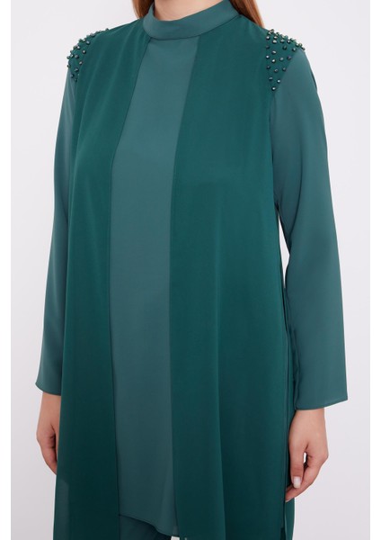 K.Yeşil Şifon Omuzları İşlemeli İkili Takım fırsatları