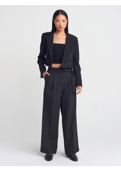 71591 Kemerli Geniş Pantolon-Antrasit