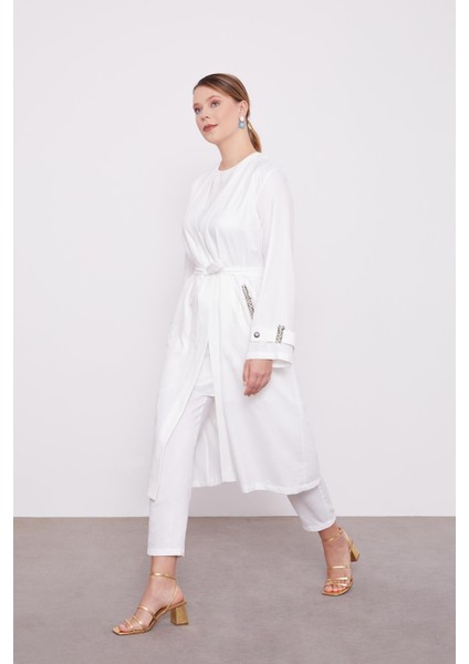 Ekru İşlemeli Melanj Kimono Üçlü Takım fiyatları