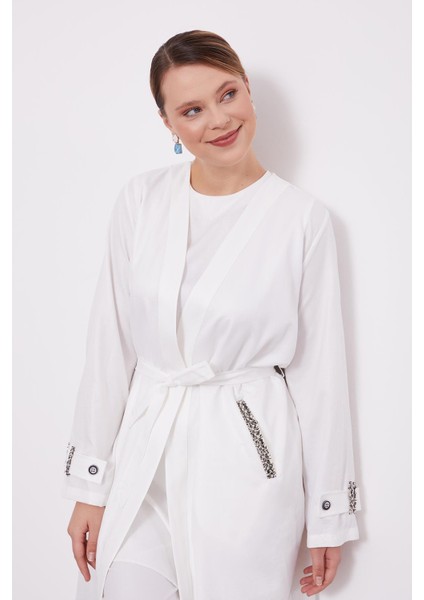 Ekru İşlemeli Melanj Kimono Üçlü Takım modelleri