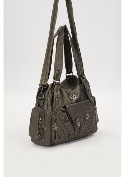 Gri Metal Zımba Detay Omuz Çantası fiyatları