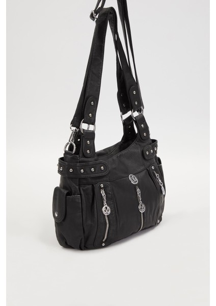 Siyah Zımba Detaylı Omuz Çantası fiyatları