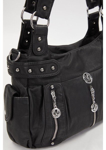 Siyah Zımba Detaylı Omuz Çantası modelleri