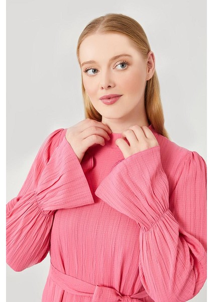 Fuşya Belden Kusaklı Uzun Elbise fırsatları