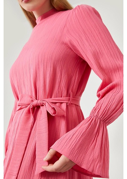 Fuşya Belden Kusaklı Uzun Elbise indirimleri