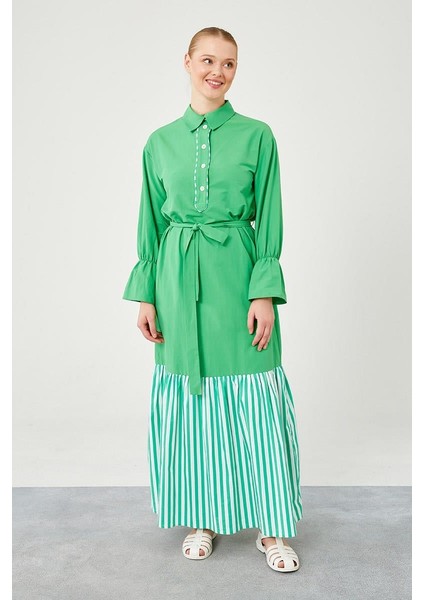 Benetton Çizgili Poplin Elbise