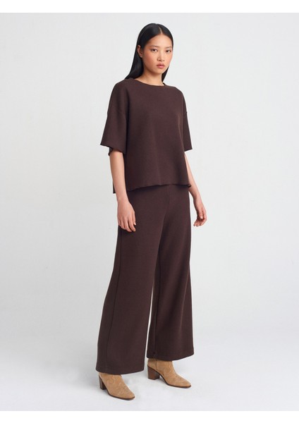 71833 Geniş Paça Fitilli Pantolon-Kahve