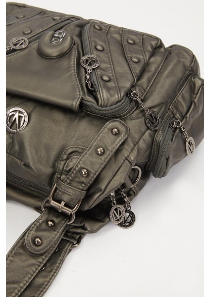 Gri Metal Zımba Detay Omuz Çantası modelleri