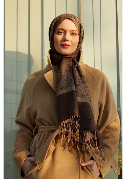 Vizon Püsküllü Etnik Kaşmir İpek Şal