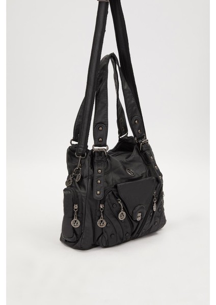 Siyah Metal Zımba Detay Omuz Çantası fiyatları