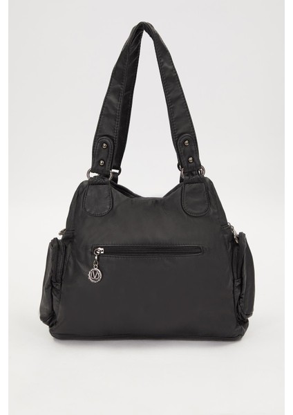 Siyah Metal Zımba Detay Omuz Çantası indirimleri