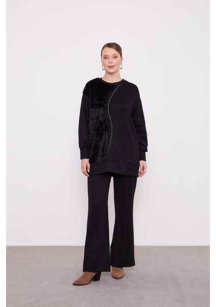 Siyah Peluş Detaylı Kaşmir İkili Takım fiyatları