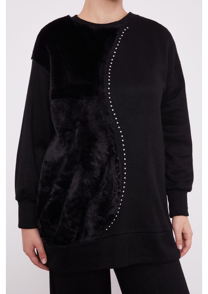 Siyah Peluş Detaylı Kaşmir İkili Takım indirimleri