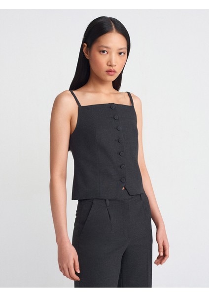 60569 Düğmeli Üst Yelek-Antrasit