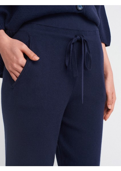 70166 Beli Lastikli Bağcıklı Triko Pantolon-Kahve