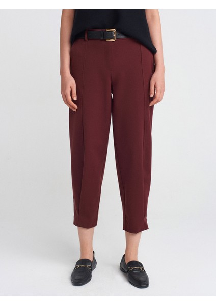 71590 Kemerli Crop Pantolon-Bordo modelleri