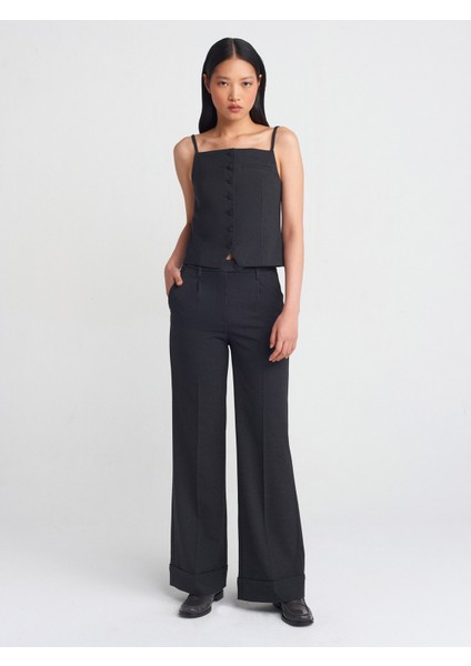 71586 Duble Paça Yüksek Bel Pantolon-Antrasit