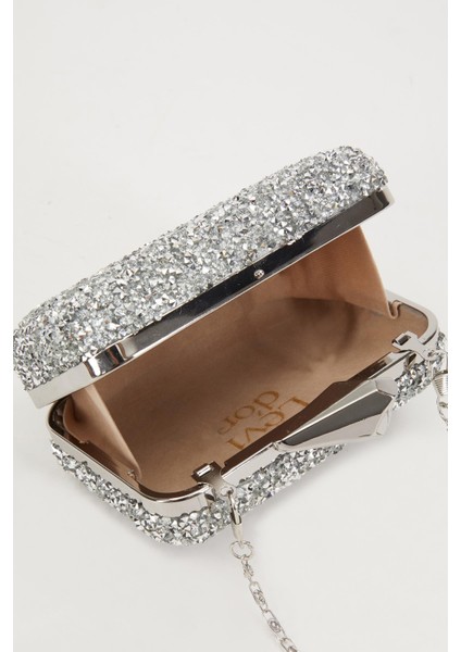 Mini Gümüş Kare Taşlı Abiye El Çantası modelleri
