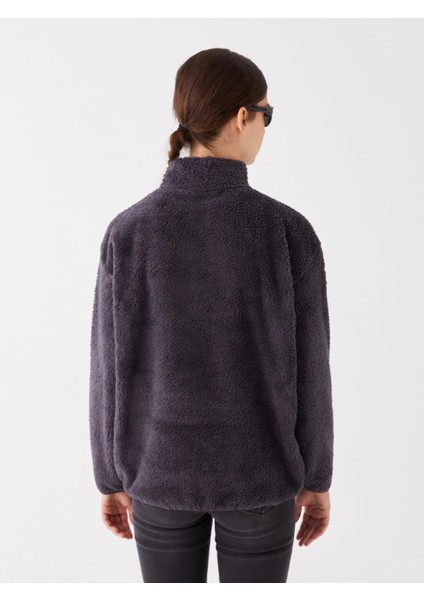 Vision Dik Yaka Düz Uzun Kollu Oversize Kadın Pelüş Sweatshirt modelleri