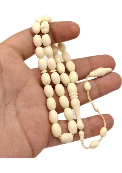 Beyaz Hareli Fıçı Kesim Lüks Model Toz Kehribar Tesbih