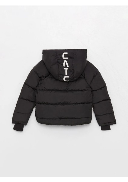 Kids Siyah Kapüşonlu Baskılı Kız Çocuk Şişme Mont modelleri