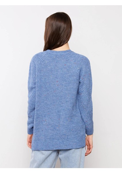 Basic Bisiklet Yaka Kendinden Desenli Uzun Kollu Kadın Triko Kazak modelleri