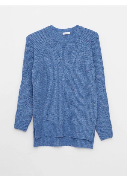 Basic Bisiklet Yaka Kendinden Desenli Uzun Kollu Kadın Triko Kazak fırsatları