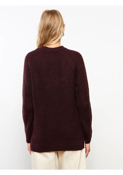 Basic Bisiklet Yaka Kendinden Desenli Uzun Kollu Kadın Triko Kazak modelleri