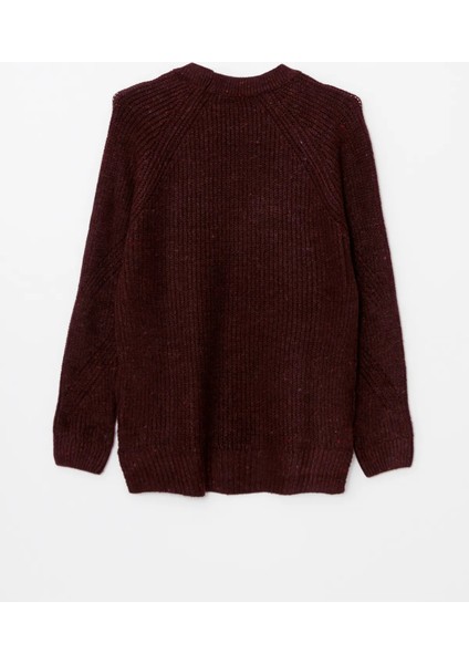 Basic Bisiklet Yaka Kendinden Desenli Uzun Kollu Kadın Triko Kazak indirimleri