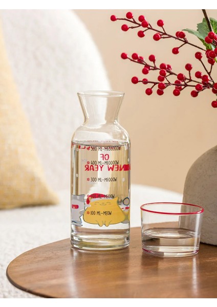 Yeniyıl Kedi Baskılı Cam Sürahi 700 ml