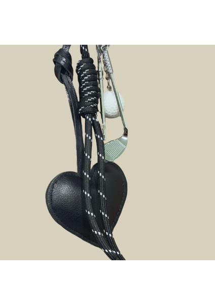 Siyah Kalp & Golf Temalı Çanta Charm