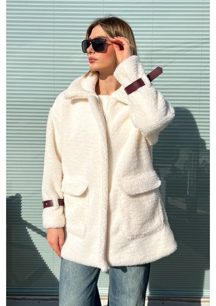 Kadın Kol Ağzı Kemerli Peluş Mont 5206