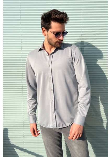 Albertino Uzun Kol Slim Fit Örme Gömlek