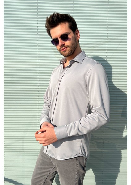 Albertino Uzun Kol Slim Fit Örme Gömlek