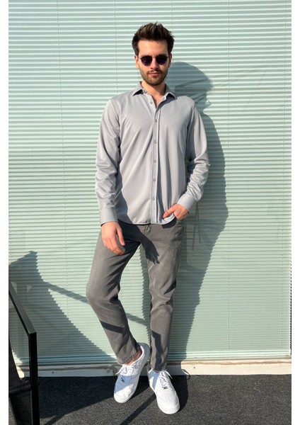 Albertino Uzun Kol Slim Fit Örme Gömlek