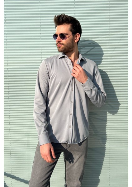 Albertino Uzun Kol Slim Fit Örme Gömlek