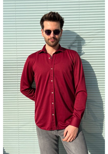 Albertino Uzun Kol Slim Fit Örme Gömlek