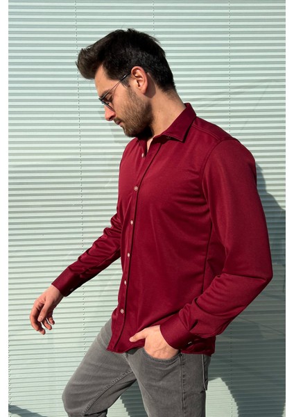 Albertino Uzun Kol Slim Fit Örme Gömlek