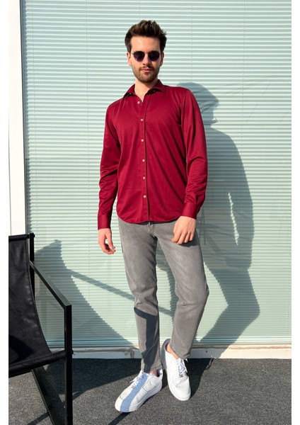 Albertino Uzun Kol Slim Fit Örme Gömlek