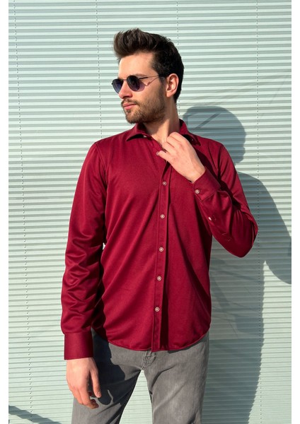 Albertino Uzun Kol Slim Fit Örme Gömlek