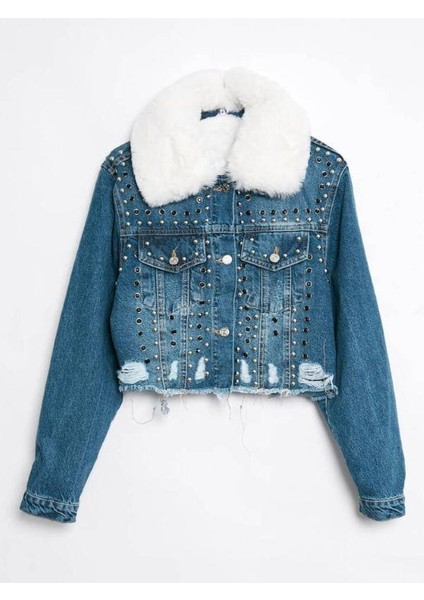 99204 Içi Kürklü Jean Ceket Mavi